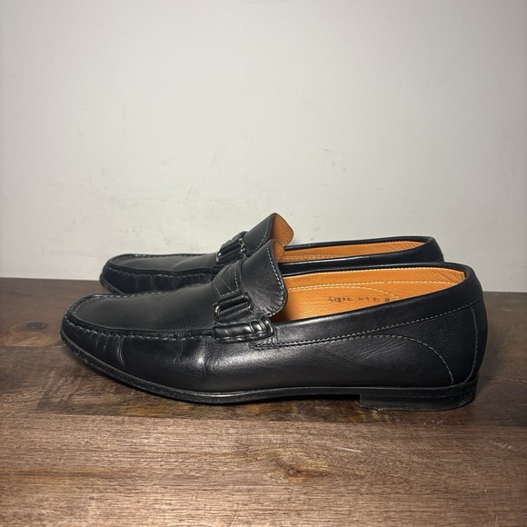 Santoni Bit Loafers Made In Italy Leather Dress Shoes Men's 8.5 D Black Slip On - Picture 3 of 9